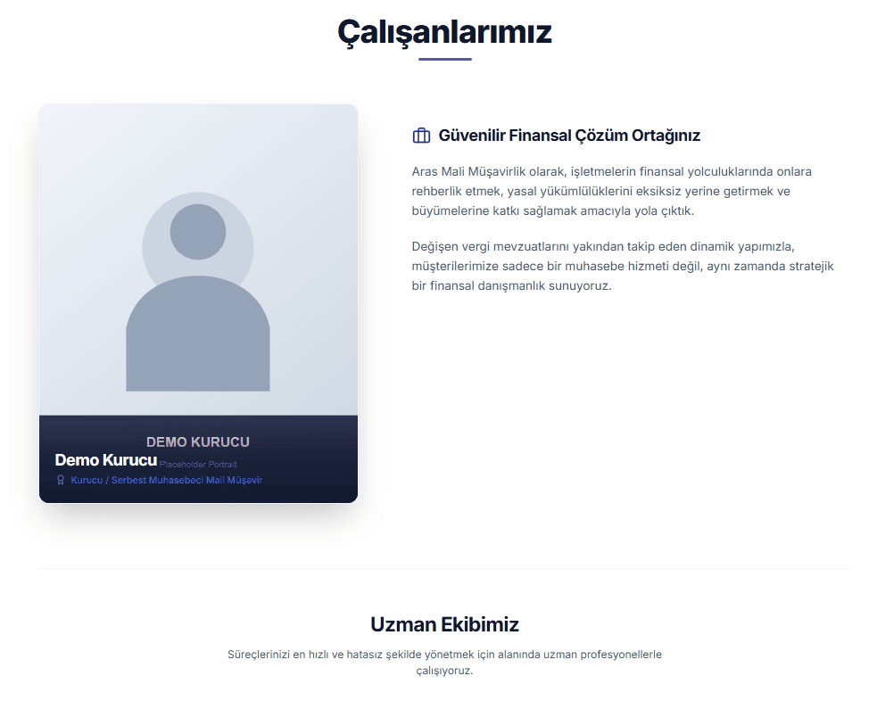 Çalışanlar ve uzman ekip bölümü