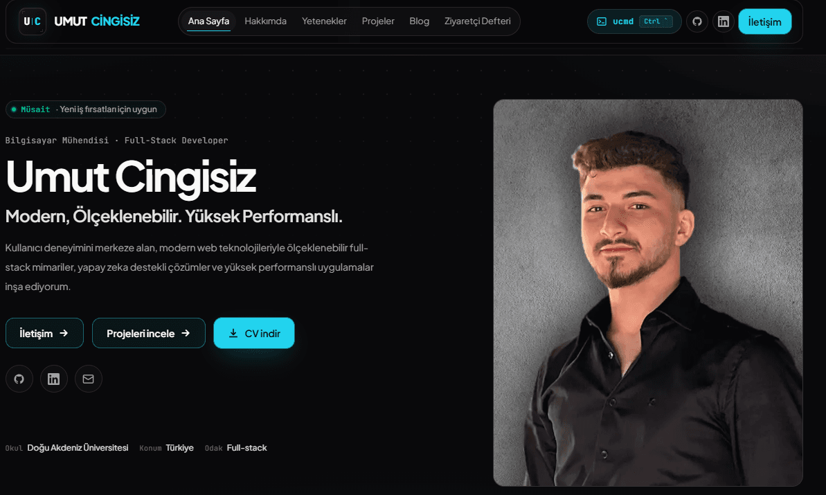Ana sayfa hero — CTA grubu ve profil görseli