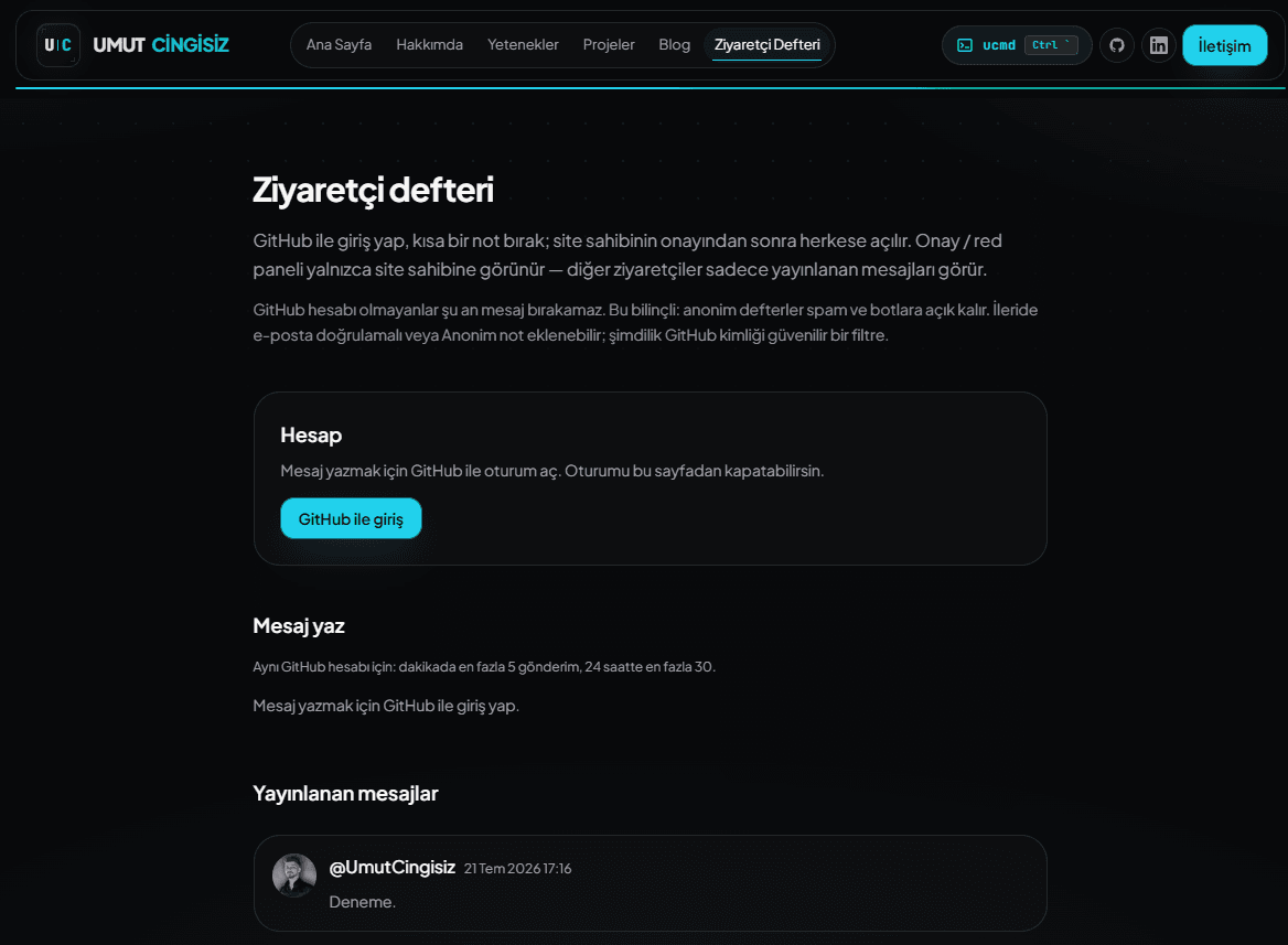 Ziyaretçi defteri — GitHub OAuth ve moderasyon