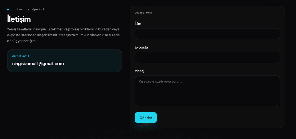 İletişim bölümü — direct.mail ve secure.form